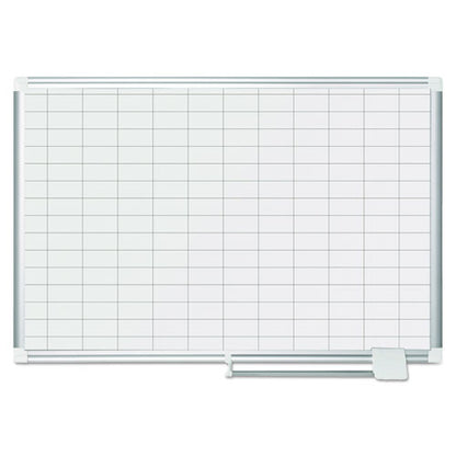 Gridded Magnetic Steel Dry Erase Planning Board, 1 X 2 Grid, 36 X 24, White Surface, Silver Aluminum Frame