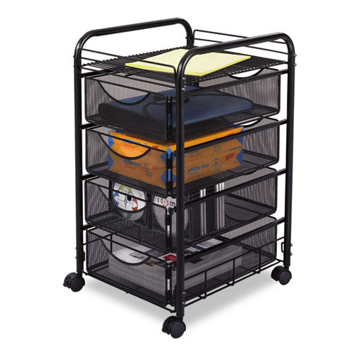 Onyx Mesh Mobile File With Four Supply Drawers, Metal, 1 Shelf, 4 Drawers, 15.75" X 17" X 27", Black