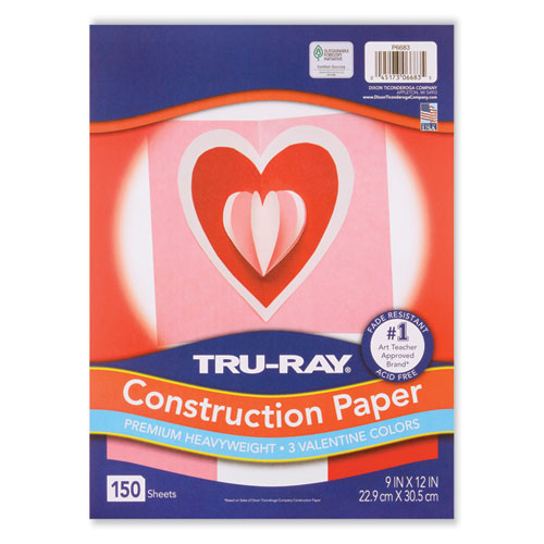 Tru-ray Construction Paper, 70 Lb Text Weight, 9 X 12, Assorted Valentine Colors, 150/pack