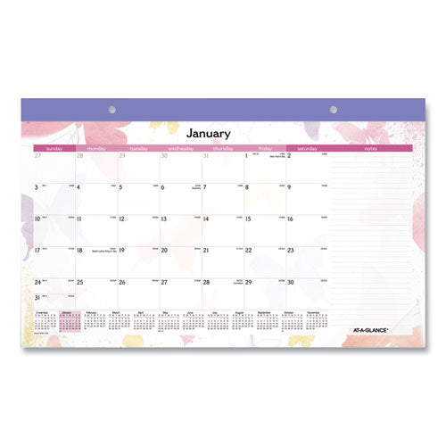 Watercolors Monthly Desk Pad Calendar, Watercolor Artwork, 17.75 X 11, White Sheets, Purple Binding, 12-month (jan-dec): 2024