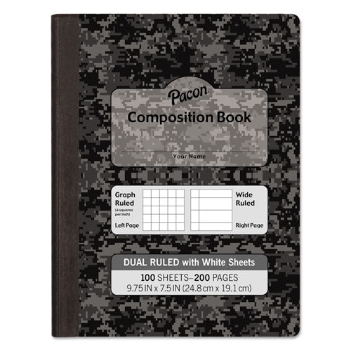 Composition Book, 20 Lb Bond Weight Sheets, Wide/legal Rule, Black Cover, (100) 9.75 X 7.5 Sheets