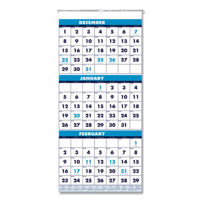 Recycled Three-month Format Wall Calendar, Vertical Orientation, 12.25 X 26, White Sheets, 14-month (dec-jan): 2023-2025