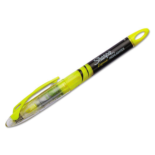 Liquid Pen Style Highlighters, Fluorescent Yellow Ink, Chisel Tip, Yellow/black/clear Barrel, Dozen