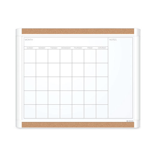 Pinit Magnetic Dry Erase Calendar With Plastic Frame, One-month, 20 X 16, White Surface, White Plastic Frame