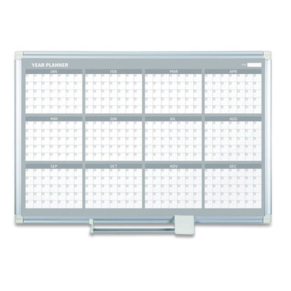 Magnetic Dry Erase Calendar Board, 12-month, 48 X 36, White Surface, Silver Aluminum Frame