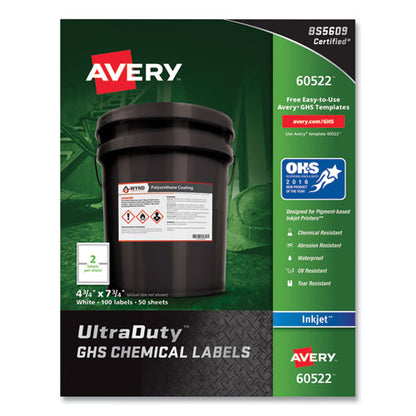 Ultraduty Ghs Chemical Waterproof And Uv Resistant Labels, 4.75 X 7.75, White, 2/sheet, 50 Sheets/pack