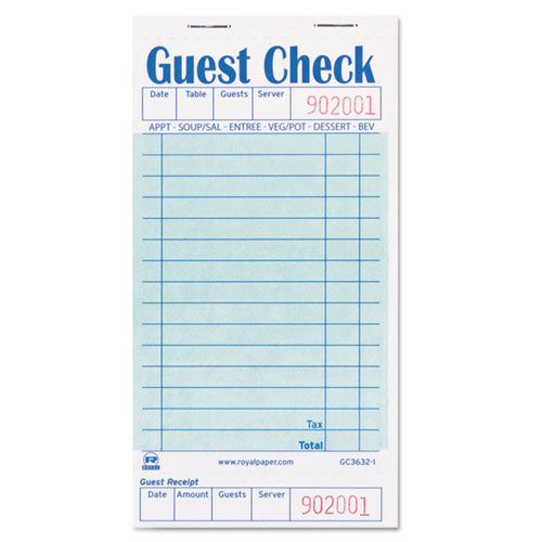 Guest Check Pad With Ruled Back, 15 Lines, One-part (no Copies), 3.5 X 6.7, 50 Forms/pad, 50 Pads/carton