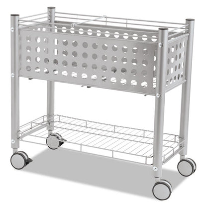File Cart With Open Top, Metal, 1 Shelf, 2 Bins, 28.25" X 13.75" X 27.38", Matte Gray
