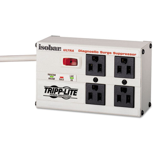 Isobar Surge Protector, 4 Ac Outlets, 6 Ft Cord, 3,330 J, Light Gray