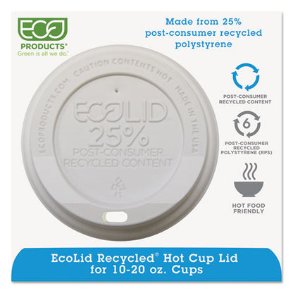 Ecolid 25% Recycled Content Hot Cup Lid, White, Fits 10 Oz To 20 Oz Cups, 100/pack, 10 Packs/carton