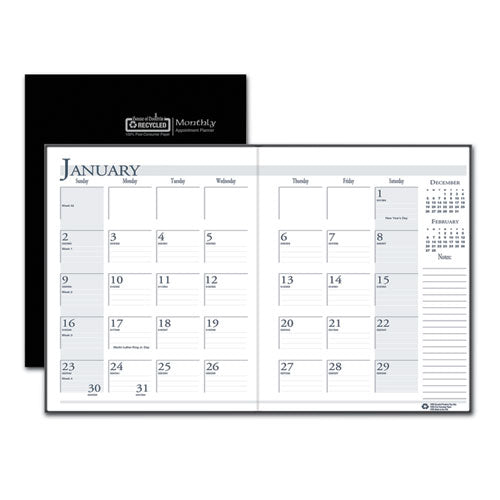 Recycled Ruled 14-month Planner With Leatherette Cover, 10 X 7, Black Cover, 14-month (dec To Jan): 2023 To 2025