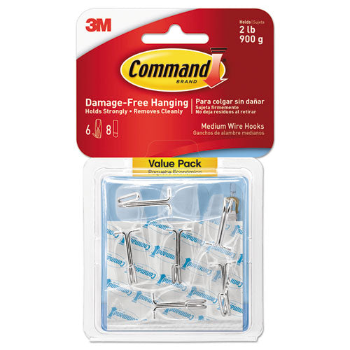 Clear Hooks And Strips, Medium, Plastic, 2 Lb Capacity, 6 Hooks And 8 Strips/pack