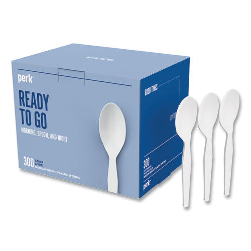 Mediumweight Plastic Cutlery, Teaspoon, White, 300/pack