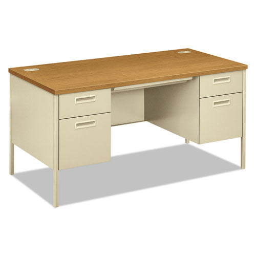 Metro Classic Series Double Pedestal Desk, Flush Panel Scs, 60" X 30" X 29.5", Harvest/putty