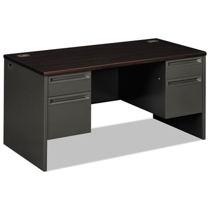 38000 Series Double Pedestal Desk, 60" X 30" X 29.5", Mahogany/charcoal