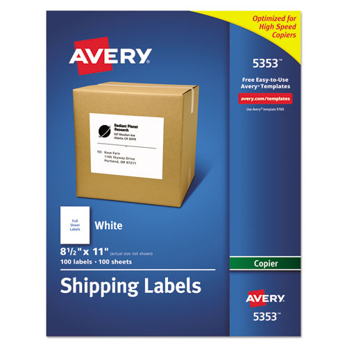 Copier Mailing Labels, Copiers, 8.5 X 11, White, 100/box
