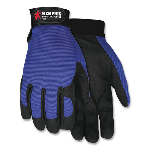 Clarino Synthetic Leather Palm Mechanics Gloves, Blue/black, Medium