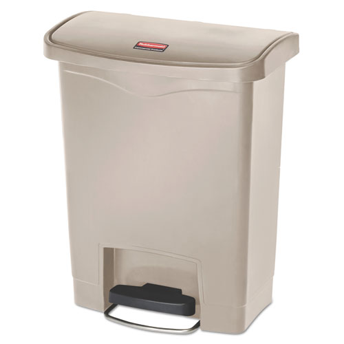 Streamline Resin Step-on Container, Front Step Style, 8 Gal, Polyethylene, Beige
