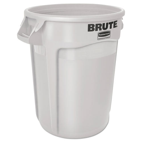 Vented Round Brute Container, 10 Gal, Plastic, White