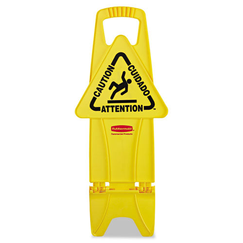 Stable Multi-lingual Safety Sign, 13 X 13.25 X 26, Yellow