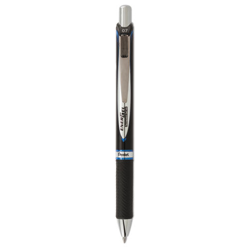 Energel Pro Permanent Ink Hybrid Gel Pen, Retractable, Medium 0.7 Mm, Blue Ink, Black Barrel