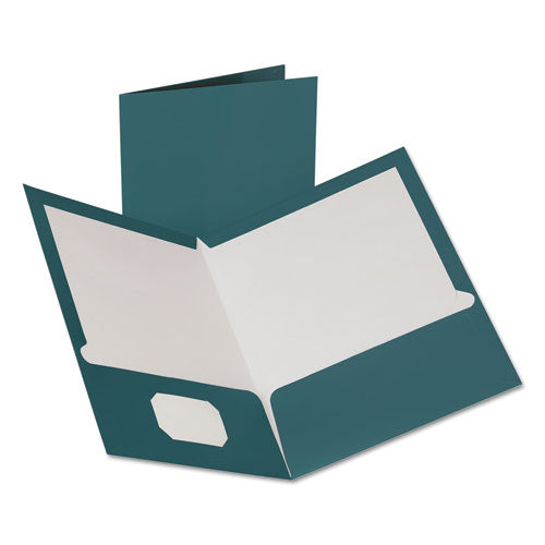 Two-pocket Laminated Folder, 100-sheet Capacity, 11 X 8.5, Metallic Teal, 25/box