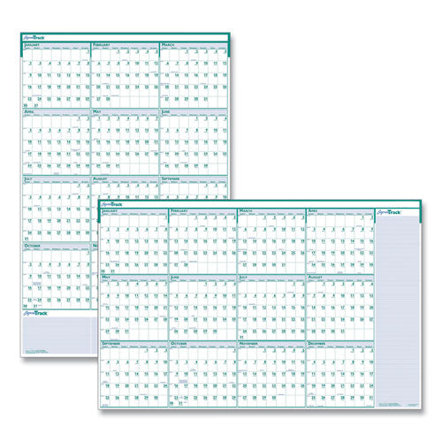 Express Track Recycled Reversible/erasable Yearly Wall Calendar, 24 X 37, White/teal Sheets, 12-month (jan To Dec): 2024
