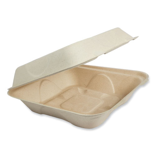 Fiber Hinged Containers, 3-compartments, 7 X 8.3 X 3.2, Natural, Paper, 300/carton