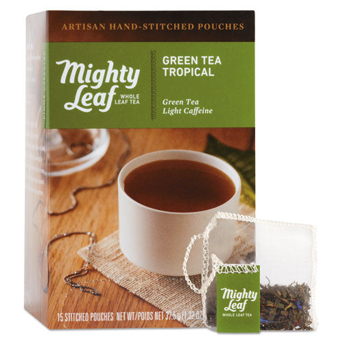 Whole Leaf Tea Pouches, Green Tea Tropical, 15/box