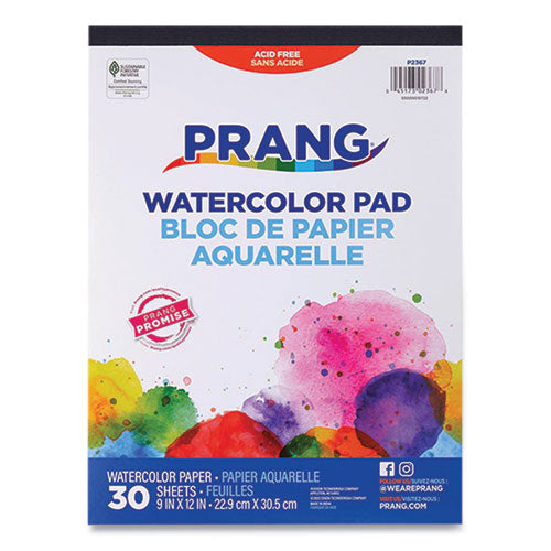 Prang Watercolor Paper Pad, Unruled, White/multicolor Cover, 30 White 9 X 12 Sheets