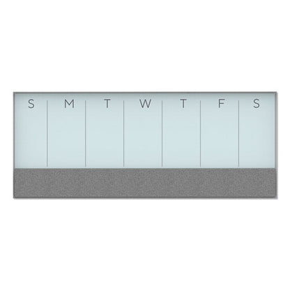 3n1 Magnetic Glass Dry Erase Combo Board, Weekly Calendar, 36 X 15.25, Gray/white Surface, White Aluminum Frame