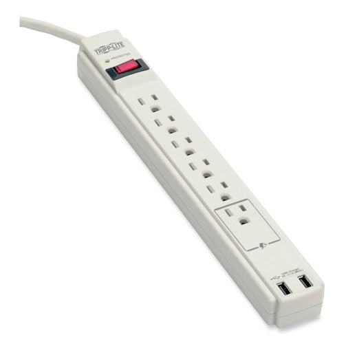 Protect It! Surge Protector, 6 Ac Outlets/2 Usb Ports, 6 Ft Cord, 990 J, Cool Gray