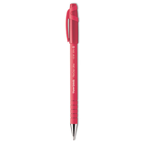 Flexgrip Ultra Recycled Ballpoint Pen, Stick, Medium 1 Mm, Red Ink, Red Barrel, Dozen