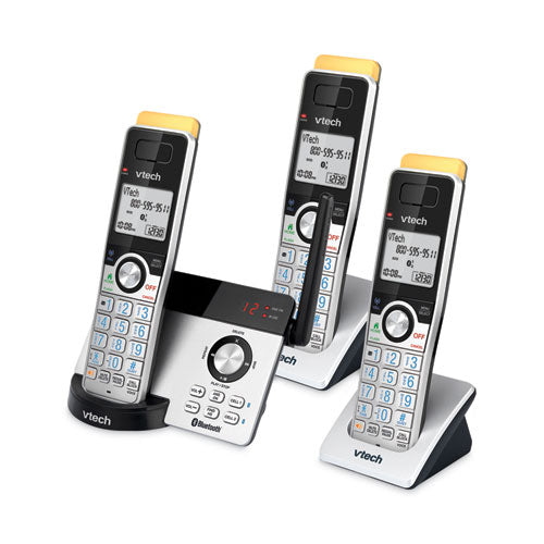 80-2151-02 Three-handset Connect To Cell Cordless Telephone, Black/silver