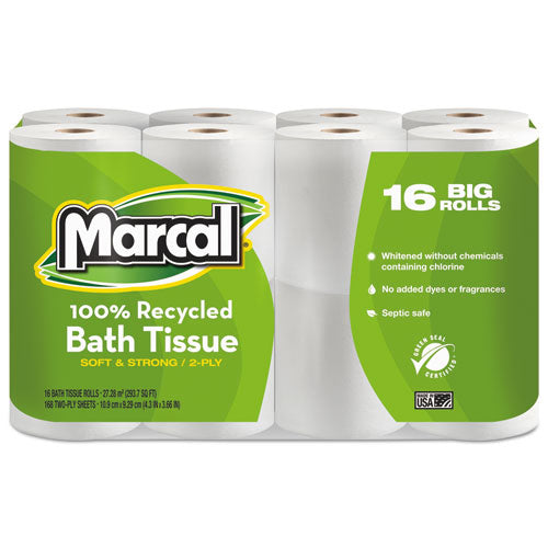 100% Recycled 2-ply Bath Tissue, Septic Safe, White, 168 Sheets/roll, 96 Rolls/carton