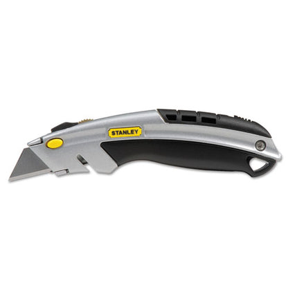 Curved Quick-change Utility Knife, Stainless Steel Retractable Blade, 3 Blades, 6.5" Metal Handle, Black/chrome