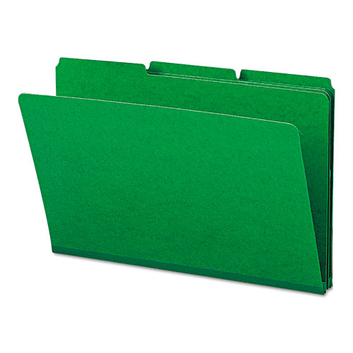 Expanding Recycled Heavy Pressboard Folders, 1/3-cut Tabs: Assorted, Legal Size, 1" Expansion, Green, 25/box