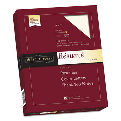 100% Cotton Resume Paper, 32 Lb Bond Weight, 8.5 X 11, Ivory, 100/pack