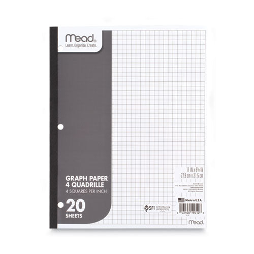 Graph Paper Tablet, 3-hole, 8.5 X 11, Quadrille: 4 Sq/in, 20 Sheets/pad, 12 Pads/pack