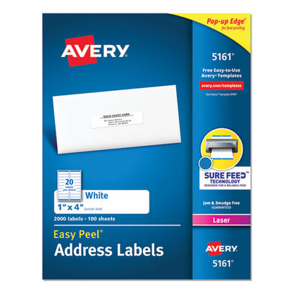 Easy Peel White Address Labels W/ Sure Feed Technology, Laser Printers, 1 X 4, White, 20/sheet, 100 Sheets/box