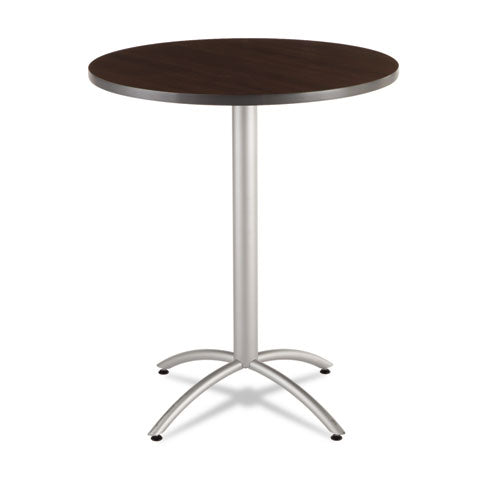 Cafeworks Table, Bistro-height, Round Top, 36" Diameter X 42h, Walnut/silver