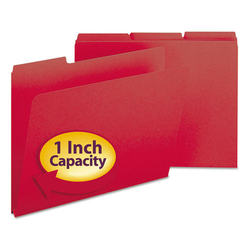 Expanding Recycled Heavy Pressboard Folders, 1/3-cut Tabs: Assorted, Letter Size, 1" Expansion, Bright Red, 25/box