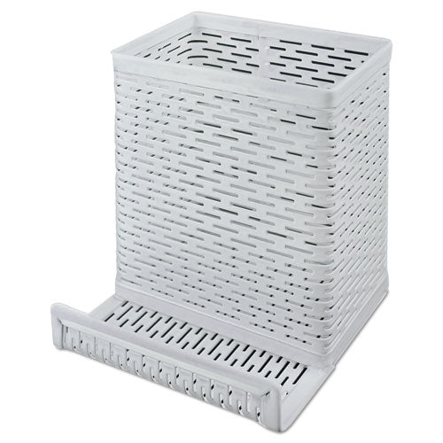 Urban Collection Punched Metal Pencil Cup/cell Phone Stand, Perforated Steel, 3.5 X 3.5, White