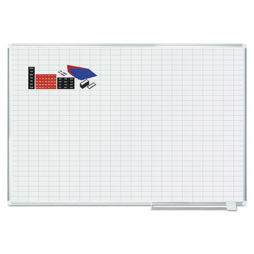 Gridded Magnetic Steel Dry Erase Planning Board With Accessories, 1 X 2 Grid, 72 X 48, White Surface, Silver Aluminum Frame