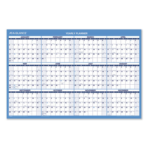 Horizontal Reversible/erasable Wall Planner, 36 X 24, White/blue Sheets, 12-month (jan To Dec): 2024