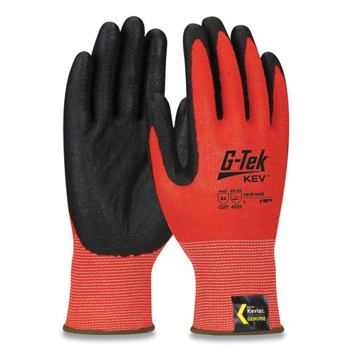 Kev Hi-vis Seamless Knit Kevlar Gloves, Medium, Red/black