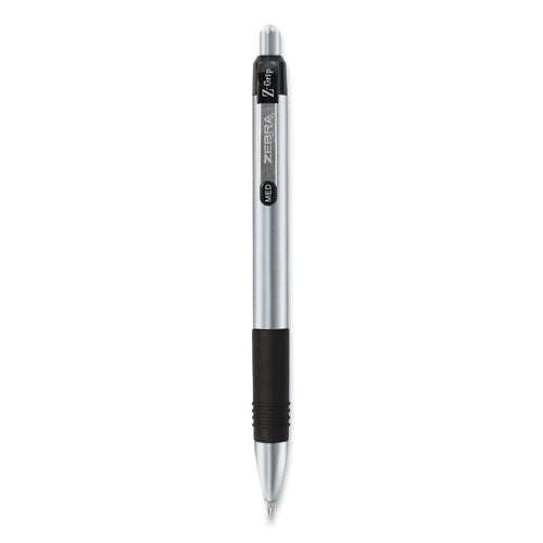 Z-grip Metal Ballpoint Pen, Retractable, Medium 1 Mm, Black Ink, Silver/black Barrel, 12/pack