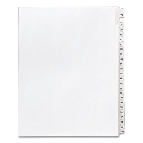 Preprinted Legal Exhibit Side Tab Index Dividers, Allstate Style, 25-tab, 76 To 100, 11 X 8.5, White, 1 Set, (1704)