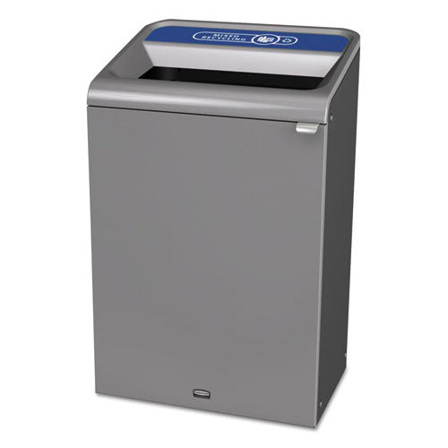 Configure Indoor Recycling Waste Receptacle, Mixed Recycling, 33 Gal, Metal, Gray