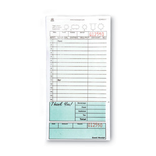 Guest Check Pad, 16 Lines, Two-part Carbonless, 4.2 X 8.25, 50 Forms/pad, 50 Pads/carton
